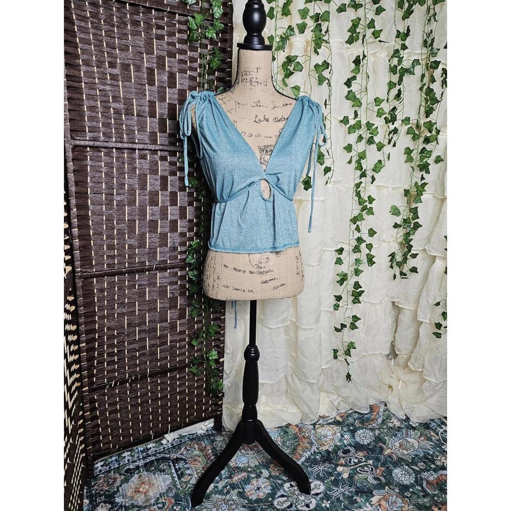 Free People Multiway Top Light Blue Shimmery with Ties